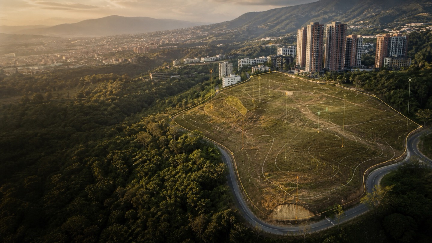 Vista aérea de un terreno y su entorno
